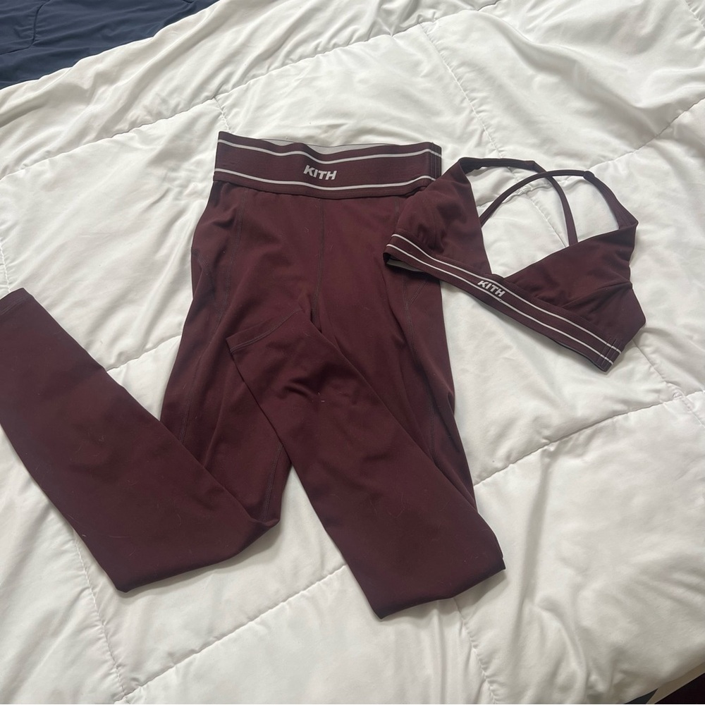 Kith Burgundy Workout Set Leggings and Top Size XS